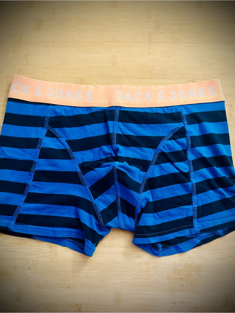 Jack & Jones Blue and Black Striped Boxer Briefs with Peach Waistband